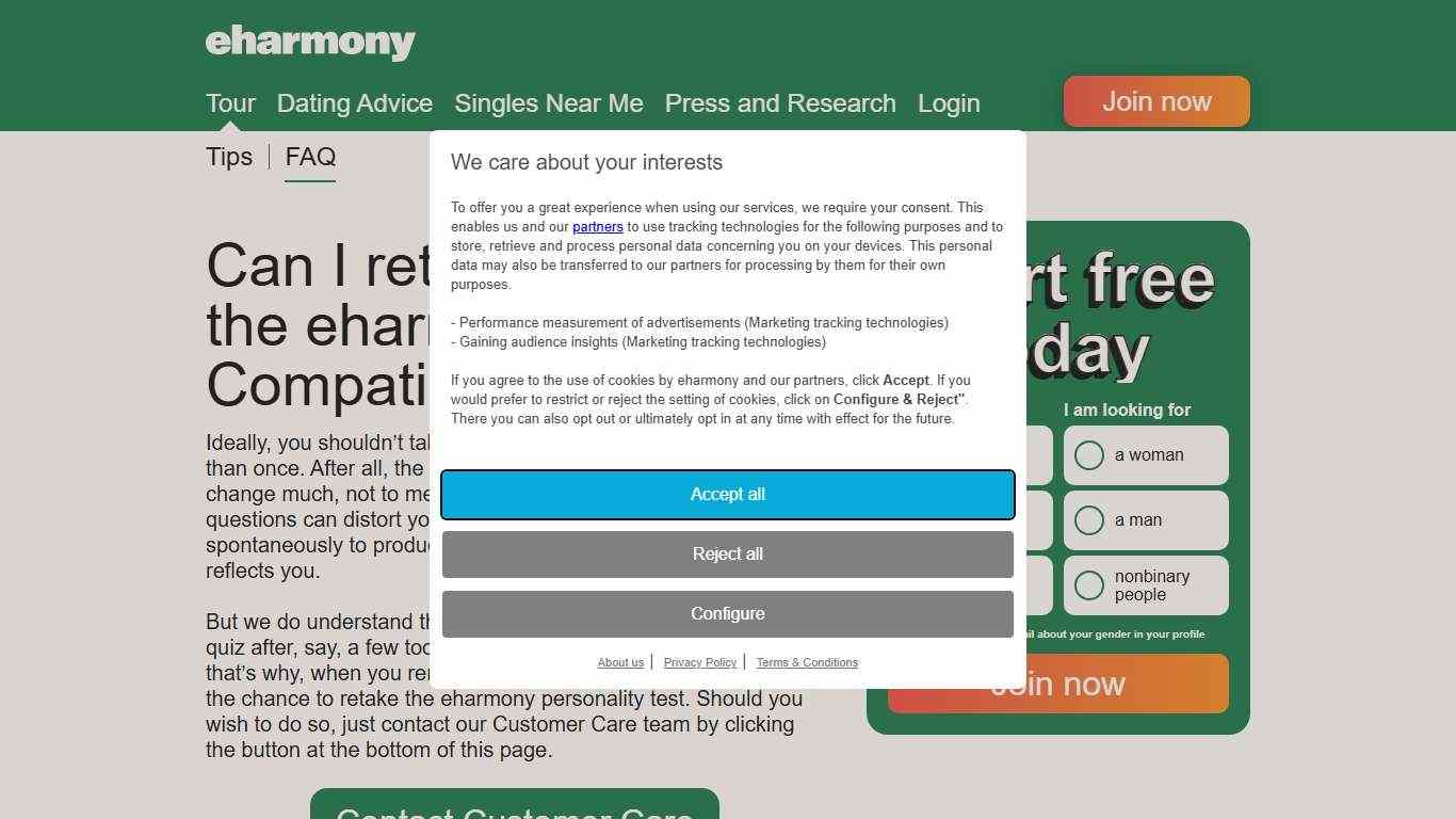 Can I retake the eharmony Compatibility Quiz?